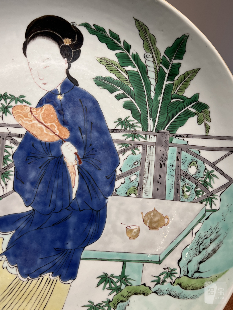 清康熙 五彩仕女人物纹大盘 - 图4